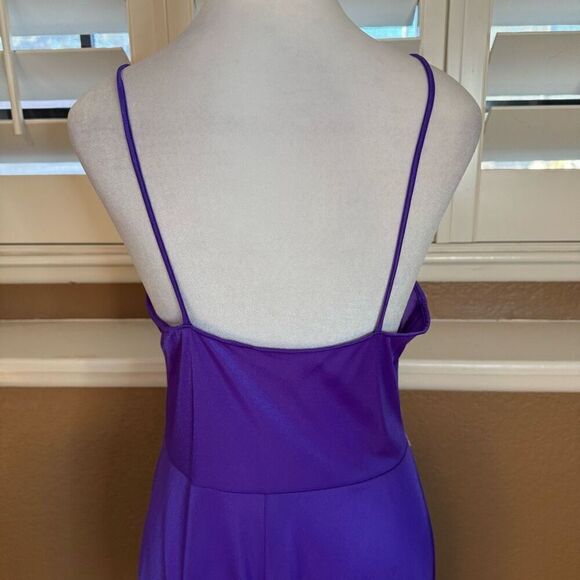 Vintage Size S Lace Trim Floor Length Lingerie Nightgown Royal Purple Romantic - Picture 5 of 8
